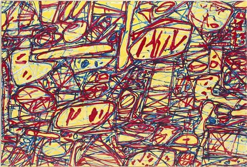 абстрактное произведение искусства с красными и синими полосами