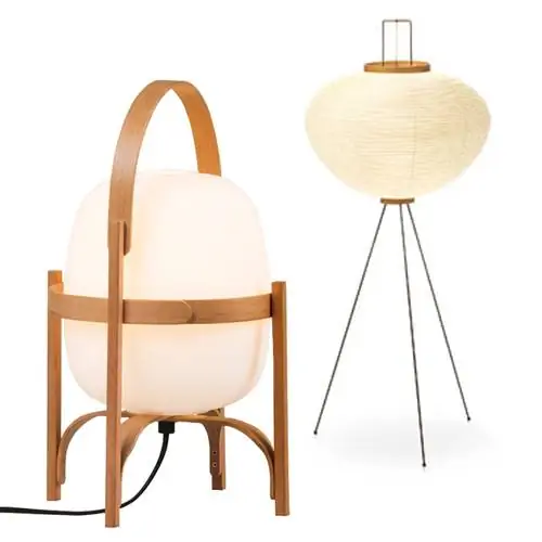 Слева лампа «Cesta» от Miguel Mil и «Akari 10A» от Noguchi для «VITRA» Слева лампа «Cesta» от Miguel Mil и «Akari 10A» от Noguchi для «VITRA»