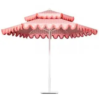 Двухъярусная модель из новой ткани Cabana Pink Dot с фестончатой каймой и розовой бахромой