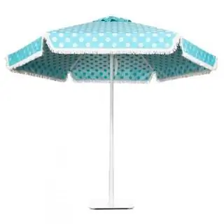 Зонт Paseo из новой ткани Cabana Aqua Dot с каймой Mirasol и белой бахромой