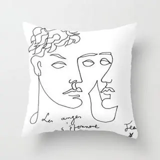 Подушка с изображением рисунка Les Anges s'tonnent Кокто из книги Experience The French Riviera on Society6
