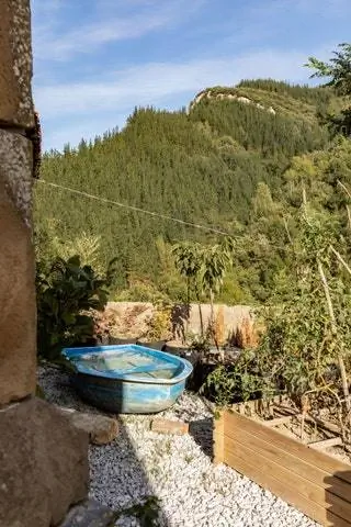 Сад рядом со старой лодкой, которая служит прудом. На заднем плане невероятные виды