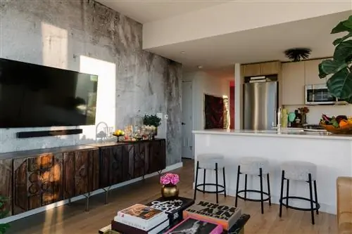 И диван, и стулья, и журнальный столик, и табуретки от CB2, тумбы под телевизором от West Elm и…