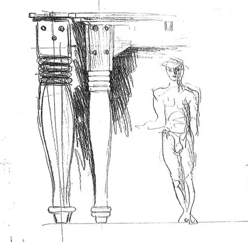 Эскиз большого стола, который они разработали для первой витрины магазина Unifor в Милане в 1989 году