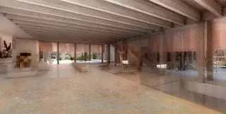 Вид на приемный зал музея, визуально связанный с садом Лакруа Лаваль