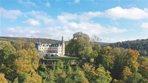 Замок Chateau de Mirwart в лесу Замок Chateau de Mirwart в лесу