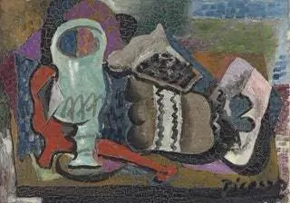 Еще один из присутствующих послевоенных художников - Пабло Пикассо, автор произведения под названием «Verre paquet de tabac…