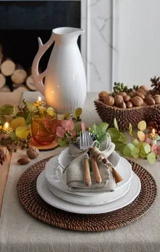 Круглая салфетка из натурального волокна, набор из 24 столовых приборов Piave Room, рожки для кувшина и посуда Sofia