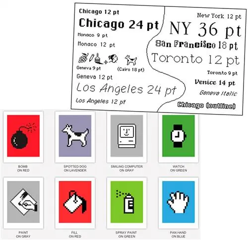 Шрифты и некоторые из самых известных иконок, созданные Susan Kare Шрифты и некоторые из самых известных иконок, созданные Susan Kare