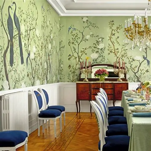 Столовая с изготовленной на заказ фреской «Эдо» от Coordonn