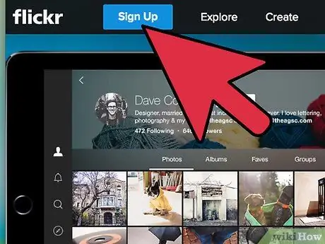 Откройте учетную запись Flickr Шаг 1