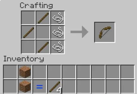 Сделать лук в Minecraft Recipe