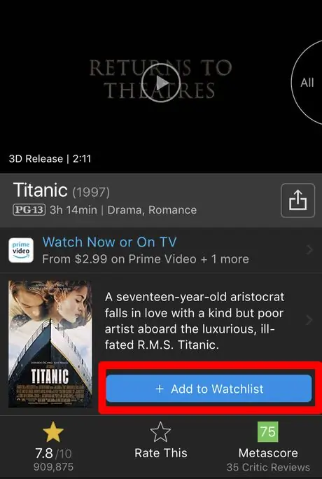 Добавьте элемент в свой список наблюдения на IMDb Method 2 Step 3