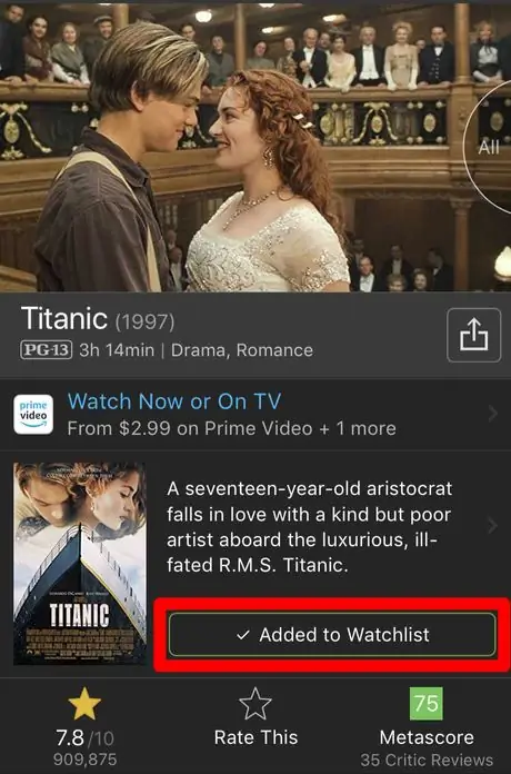 Добавьте элемент в свой список наблюдения на IMDb Method 2 Step 4
