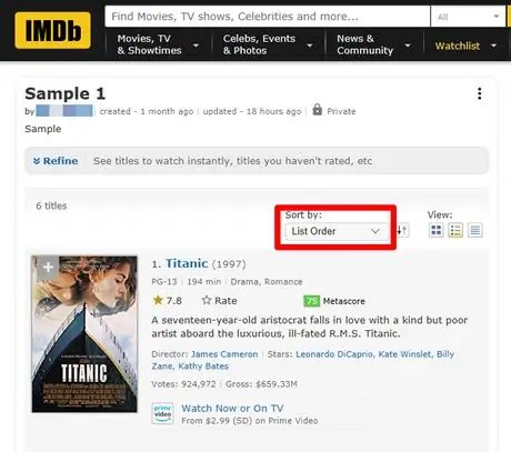 Сортировка и фильтрация ваших пользовательских списков в IMDb Method 2 Step 3 Сортировка и фильтрация ваших пользовательских списков в IMDb Method 2 Step 3
