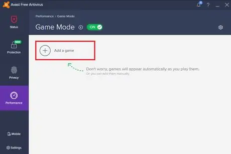Добавить игру в Avast Game Mode