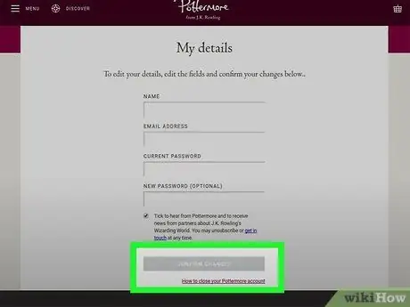 Удалите свою учетную запись Pottermore Шаг 3