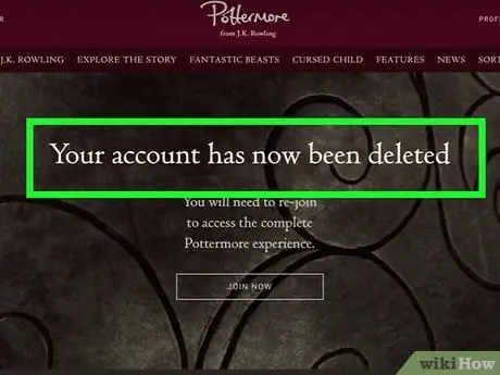 Удалите свою учетную запись Pottermore Шаг 5