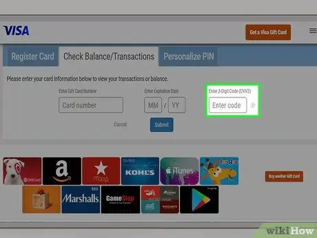 Проверьте баланс подарочной карты Visa Шаг 5