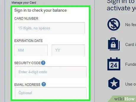 Активация подарочной карты American Express Шаг 2