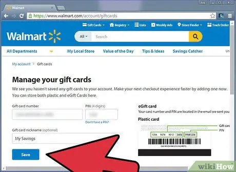 Добавьте новую подарочную карту в свой аккаунт на веб-сайте Walmart Шаг 7 Добавьте новую подарочную карту в свой аккаунт на веб-сайте Walmart Шаг 7