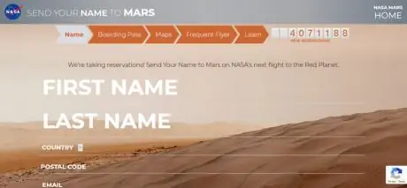 Отправьте свое имя на домашнюю страницу Mars