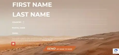 Отправьте свое имя на Mars Newsletter