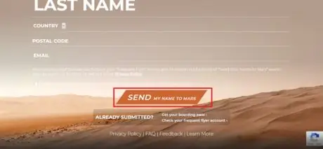 Отправьте свое имя на Марс Нажмите Send
