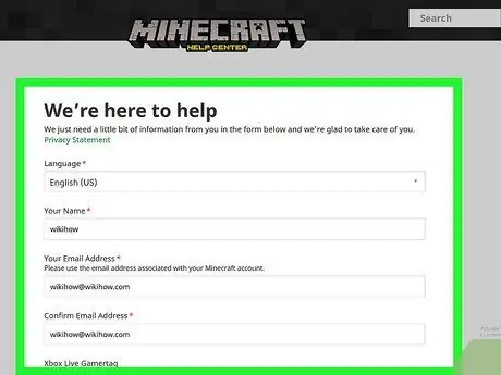 Обратиться в службу поддержки Minecraft Шаг 3 Обратиться в службу поддержки Minecraft Шаг 3