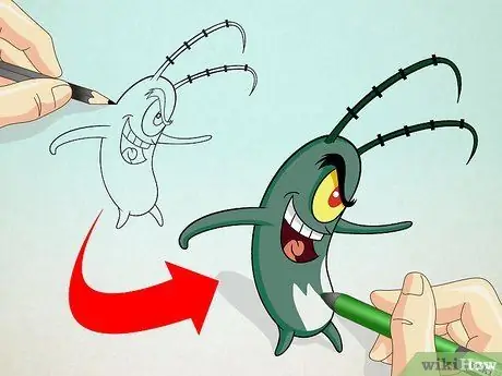 Нарисуйте планктон Шелдона Дж. Из SpongeBob SquarePants Шаг 4 Нарисуйте планктон Шелдона Дж. Из SpongeBob SquarePants Шаг 4