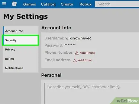 Настройте безопасность учетной записи на ROBLOX, шаг 2 Настройте безопасность учетной записи на ROBLOX, шаг 2